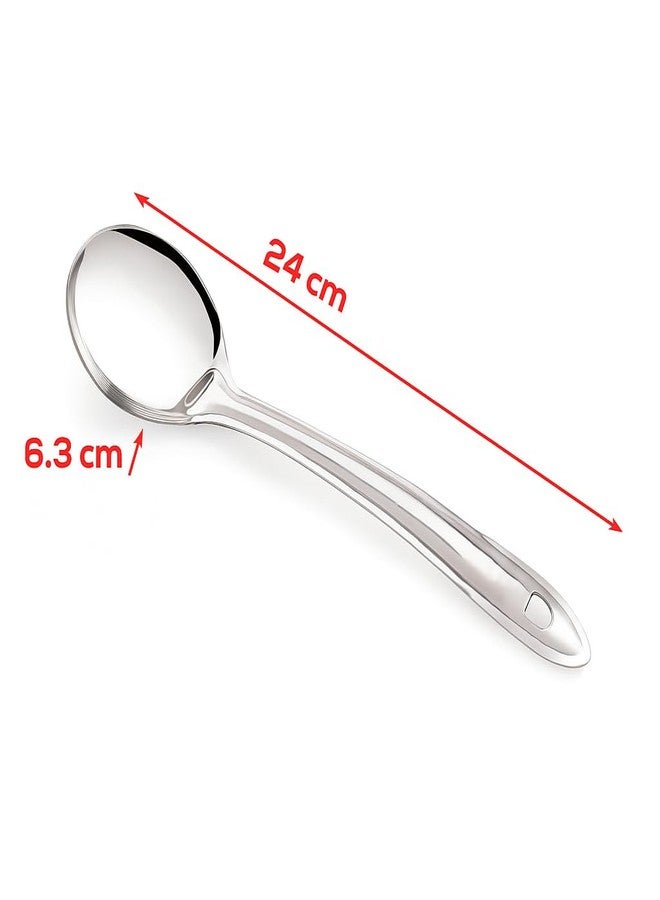GS KITCHENWARE GS Stainless Steel Oval Shape Serving Spoon | Scooper & Spatula Server for Kitchen, Dining & Cooking | Silver, Length 24 cm. - Image 2
